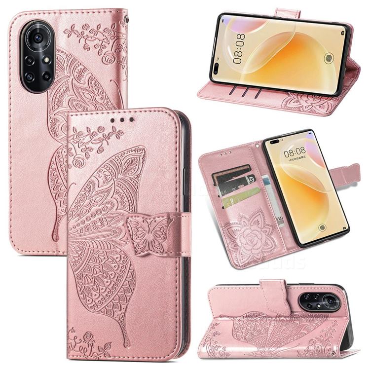 Embossing Mandala Flower Butterfly Leather Wallet Case for Huawei nova 8 Pro - Rose Gold