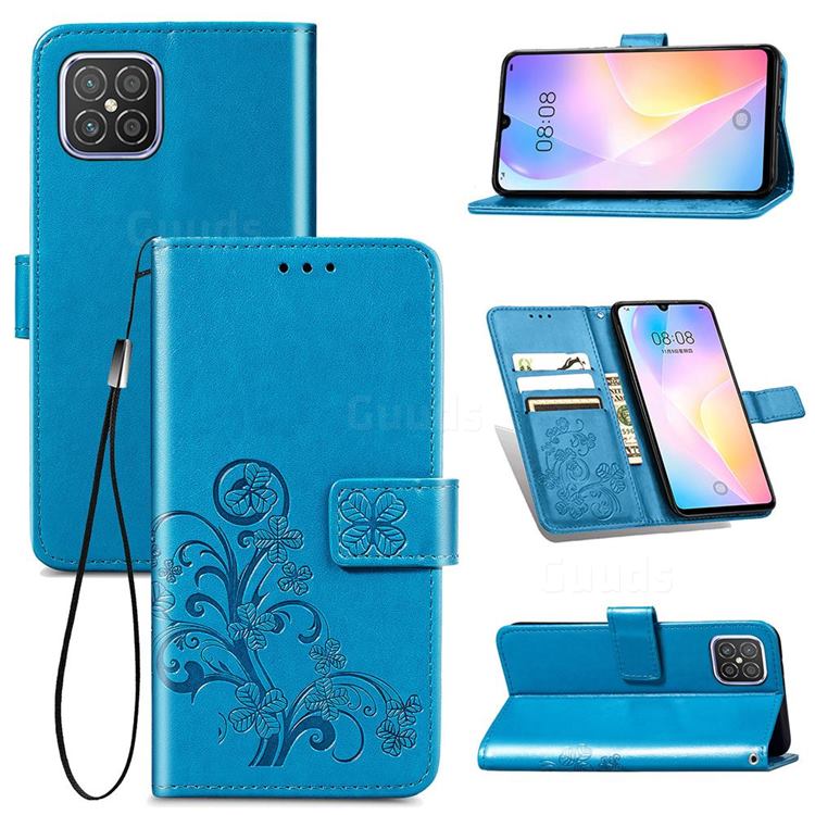 Embossing Imprint Four-Leaf Clover Leather Wallet Case for Huawei nova 8 SE - Blue