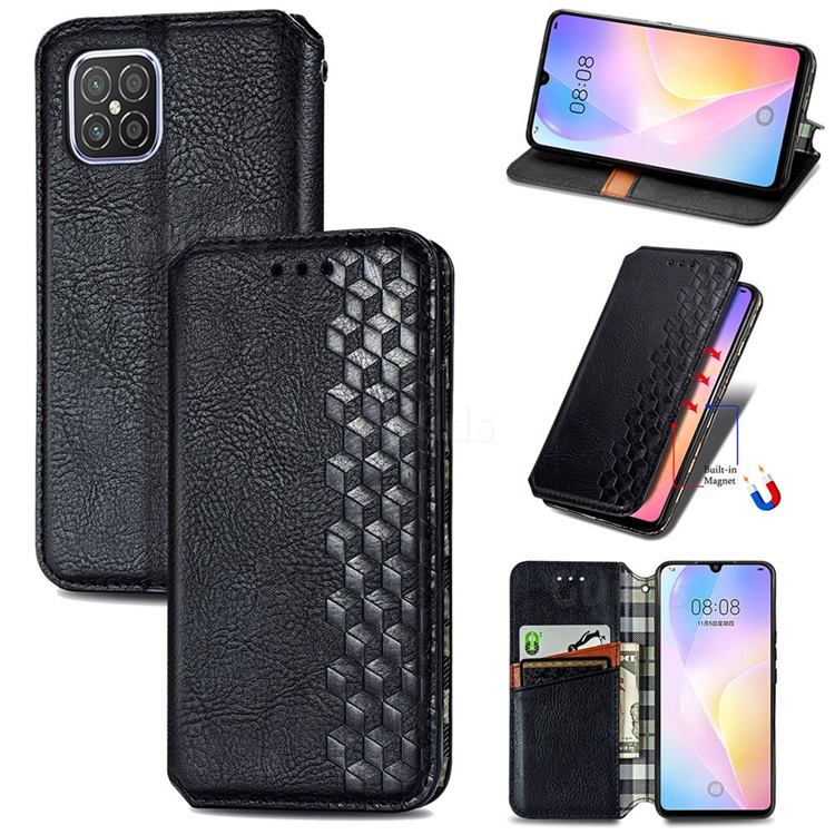 Ultra Slim Fashion Business Card Magnetic Automatic Suction Leather Flip Cover for Huawei nova 8 SE - Black