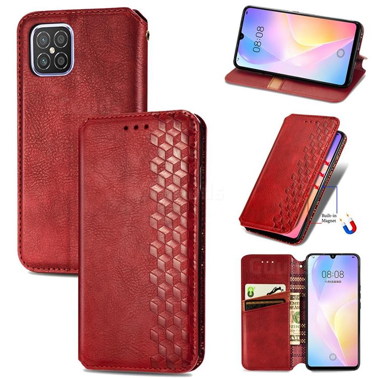 Ultra Slim Fashion Business Card Magnetic Automatic Suction Leather Flip Cover for Huawei nova 8 SE - Red