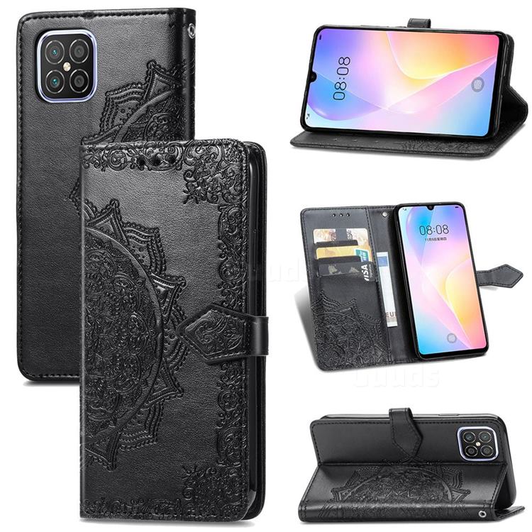 Embossing Imprint Mandala Flower Leather Wallet Case for Huawei nova 8 SE - Black