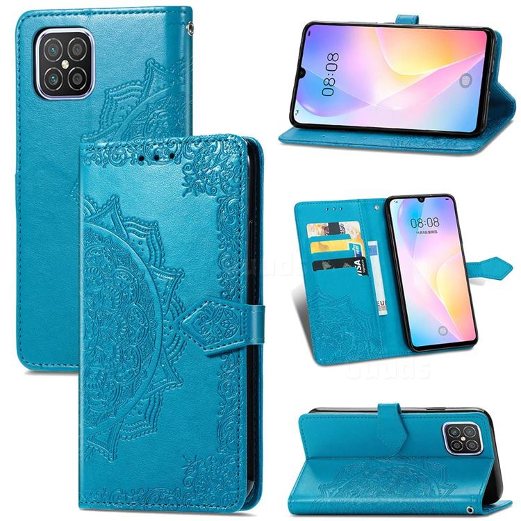Embossing Imprint Mandala Flower Leather Wallet Case for Huawei nova 8 SE - Blue