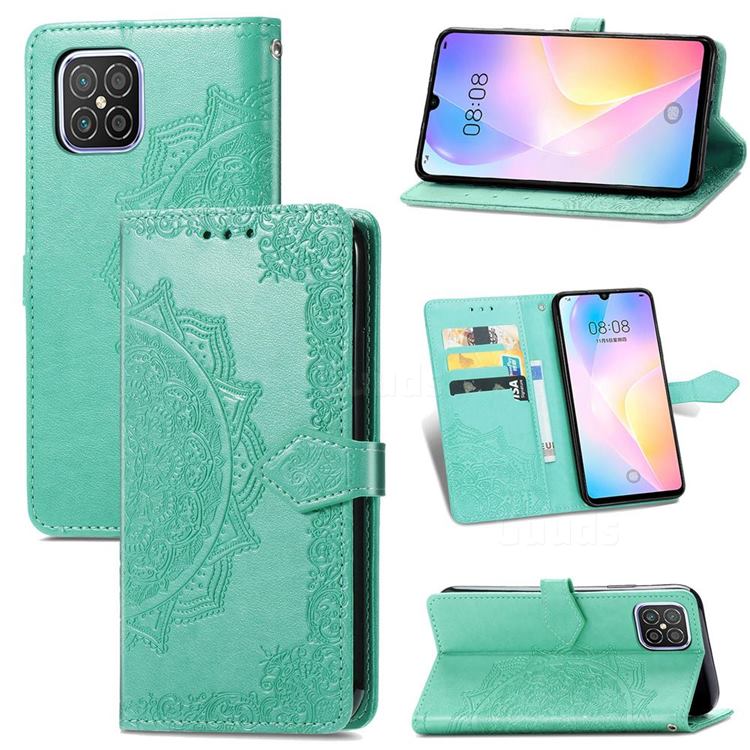 Embossing Imprint Mandala Flower Leather Wallet Case for Huawei nova 8 SE - Green