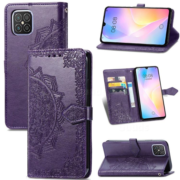 Embossing Imprint Mandala Flower Leather Wallet Case for Huawei nova 8 SE - Purple