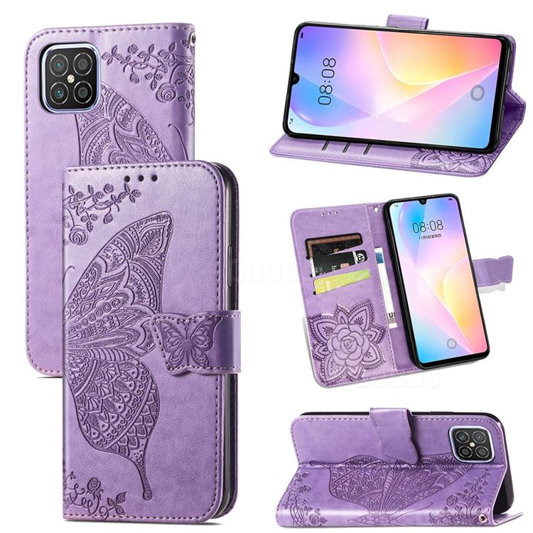 Embossing Mandala Flower Butterfly Leather Wallet Case for Huawei nova 8 SE - Light Purple
