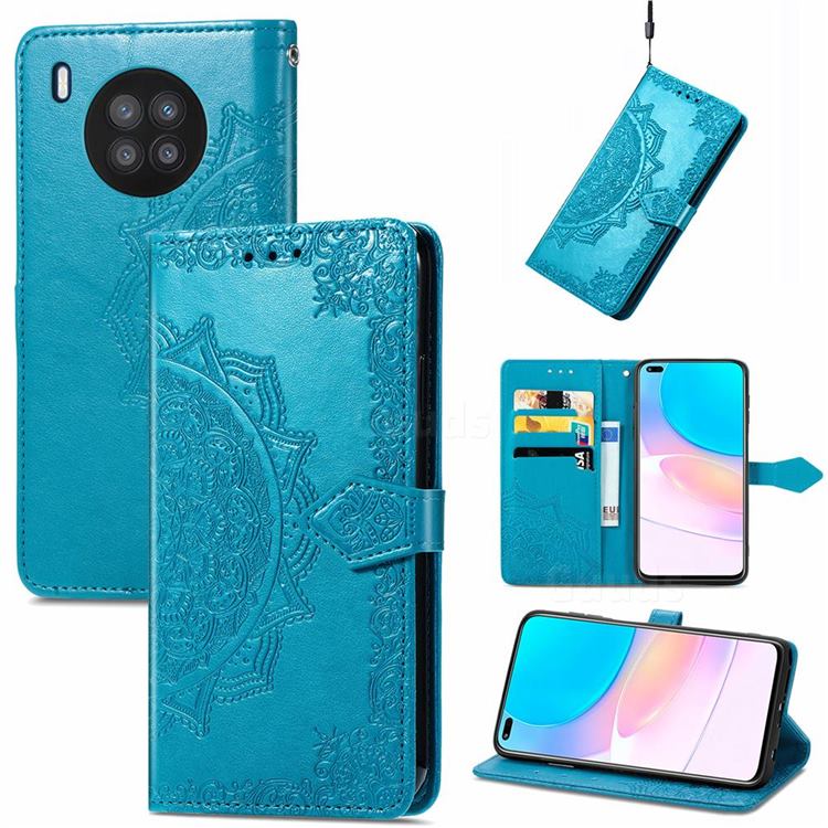Embossing Imprint Mandala Flower Leather Wallet Case for Huawei nova 8i - Blue