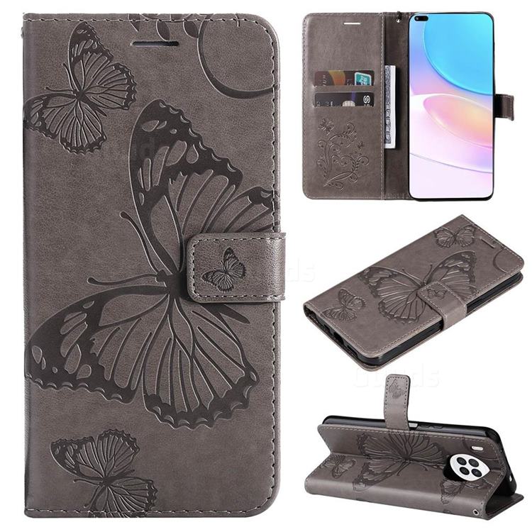 Embossing 3D Butterfly Leather Wallet Case for Huawei nova 8i - Gray