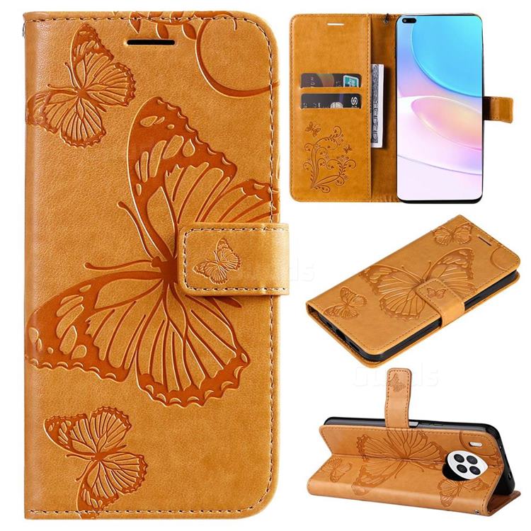 Embossing 3D Butterfly Leather Wallet Case for Huawei nova 8i - Yellow