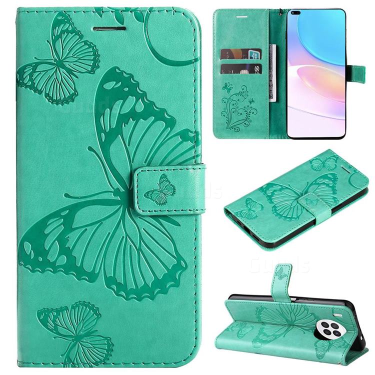 Embossing 3D Butterfly Leather Wallet Case for Huawei nova 8i - Green