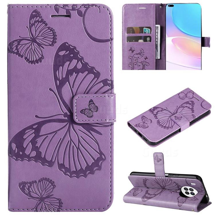 Embossing 3D Butterfly Leather Wallet Case for Huawei nova 8i - Purple