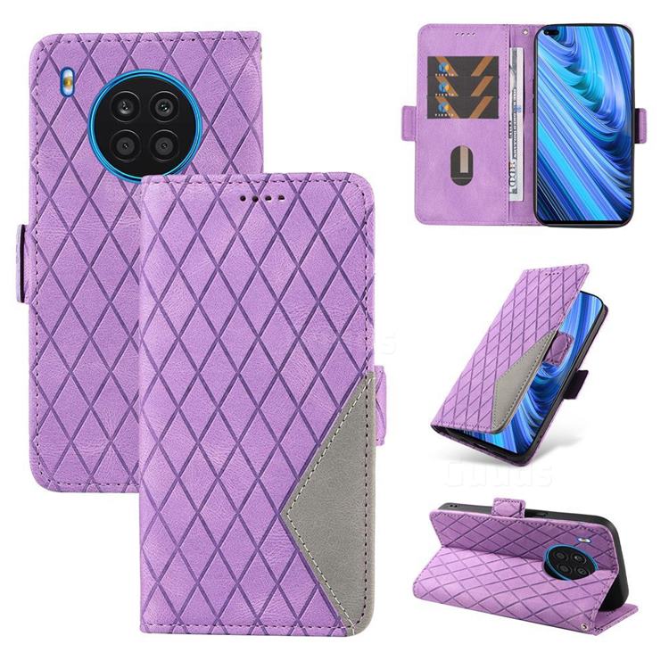 Grid Pattern Splicing Protective Wallet Case Cover for Huawei nova 8i - Purple