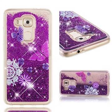 Purple Flower Butterfly Dynamic Liquid Glitter Quicksand Soft TPU Case for Huawei Nova Plus