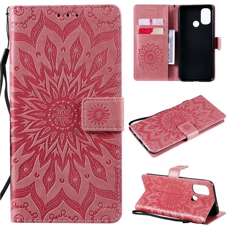 Embossing Sunflower Leather Wallet Case for OnePlus Nord N100 - Pink