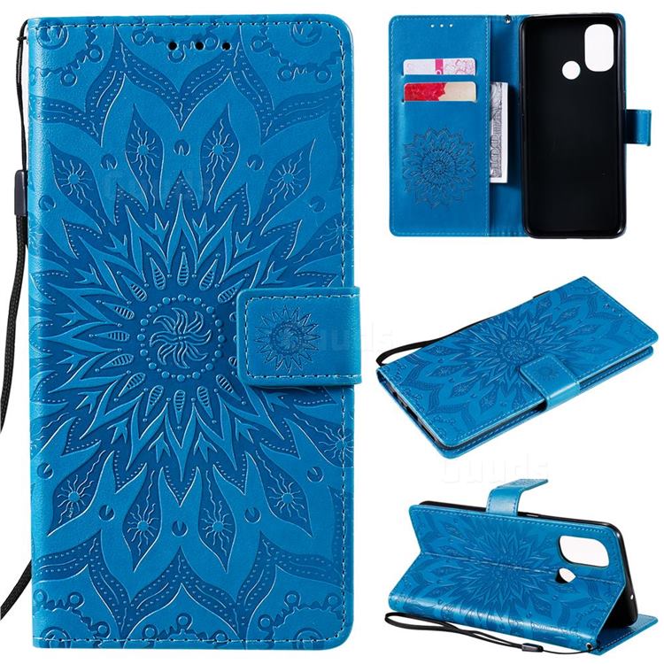 Embossing Sunflower Leather Wallet Case for OnePlus Nord N100 - Blue