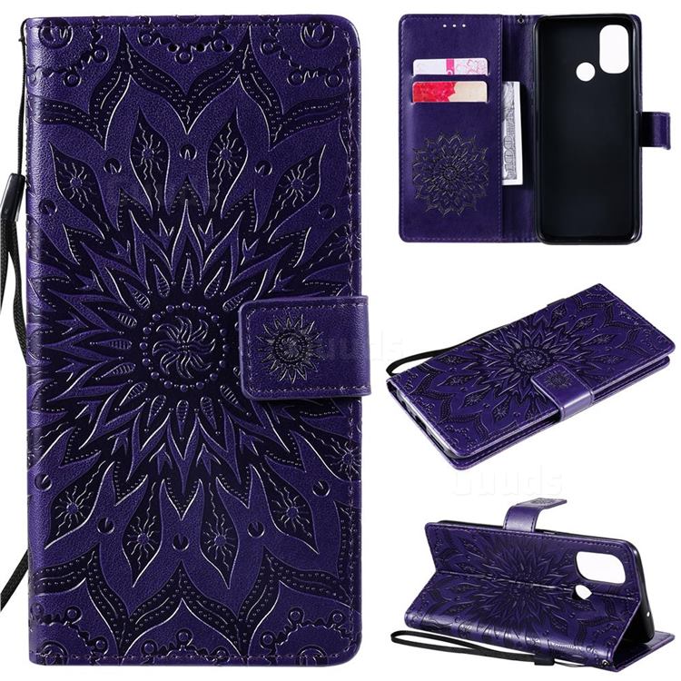 Embossing Sunflower Leather Wallet Case for OnePlus Nord N100 - Purple