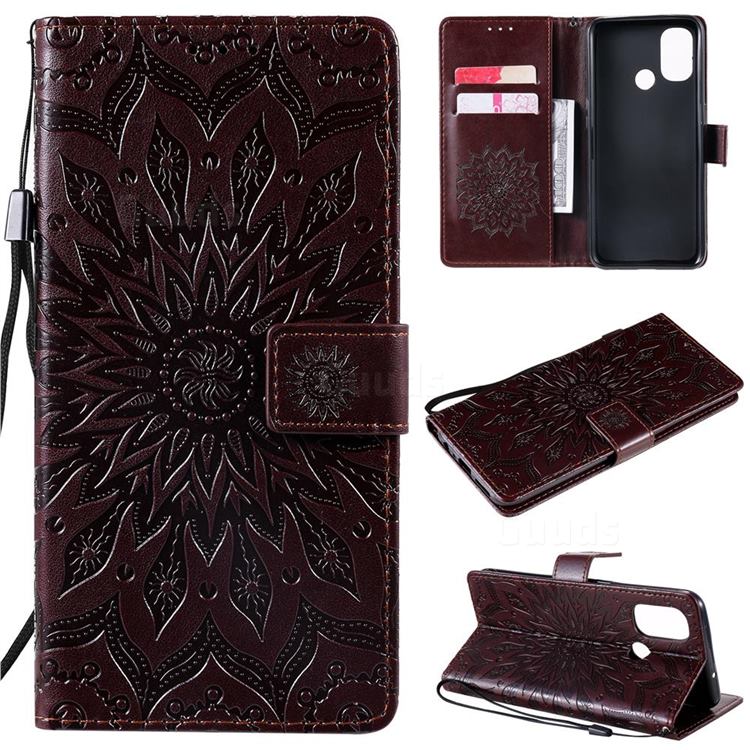 Embossing Sunflower Leather Wallet Case for OnePlus Nord N100 - Brown