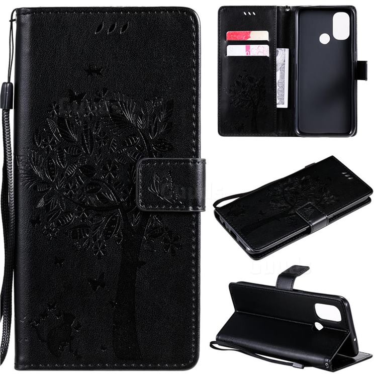 Embossing Butterfly Tree Leather Wallet Case for OnePlus Nord N100 - Black