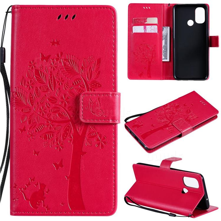 Embossing Butterfly Tree Leather Wallet Case for OnePlus Nord N100 - Rose