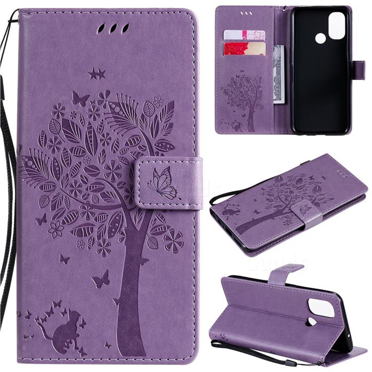 Embossing Butterfly Tree Leather Wallet Case for OnePlus Nord N100 - Violet