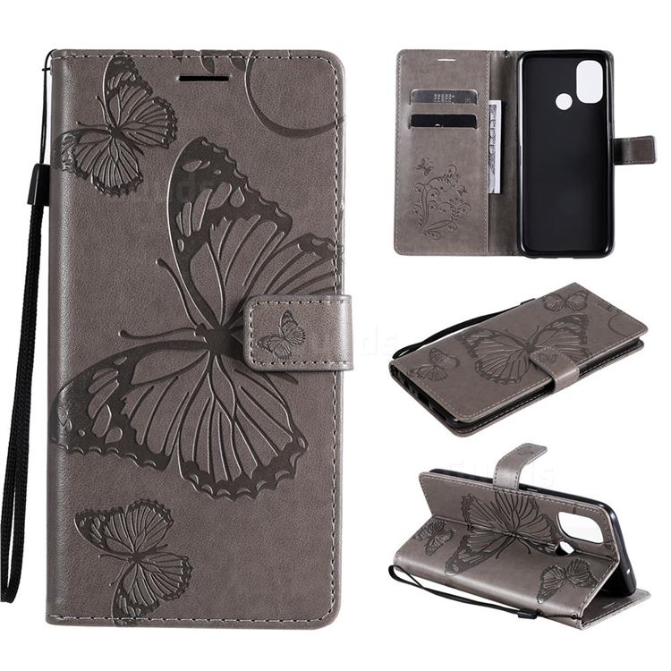 Embossing 3D Butterfly Leather Wallet Case for OnePlus Nord N100 - Gray