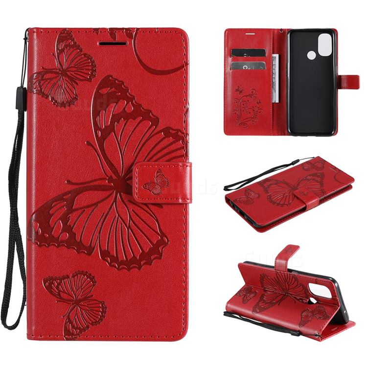 Embossing 3D Butterfly Leather Wallet Case for OnePlus Nord N100 - Red