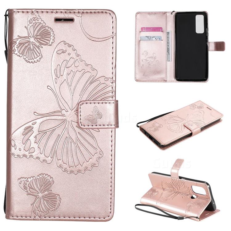 Embossing 3D Butterfly Leather Wallet Case for OnePlus Nord N100 - Rose Gold