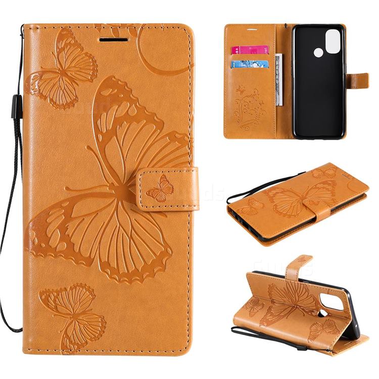 Embossing 3D Butterfly Leather Wallet Case for OnePlus Nord N100 - Yellow