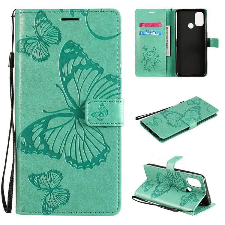 Embossing 3D Butterfly Leather Wallet Case for OnePlus Nord N100 - Green