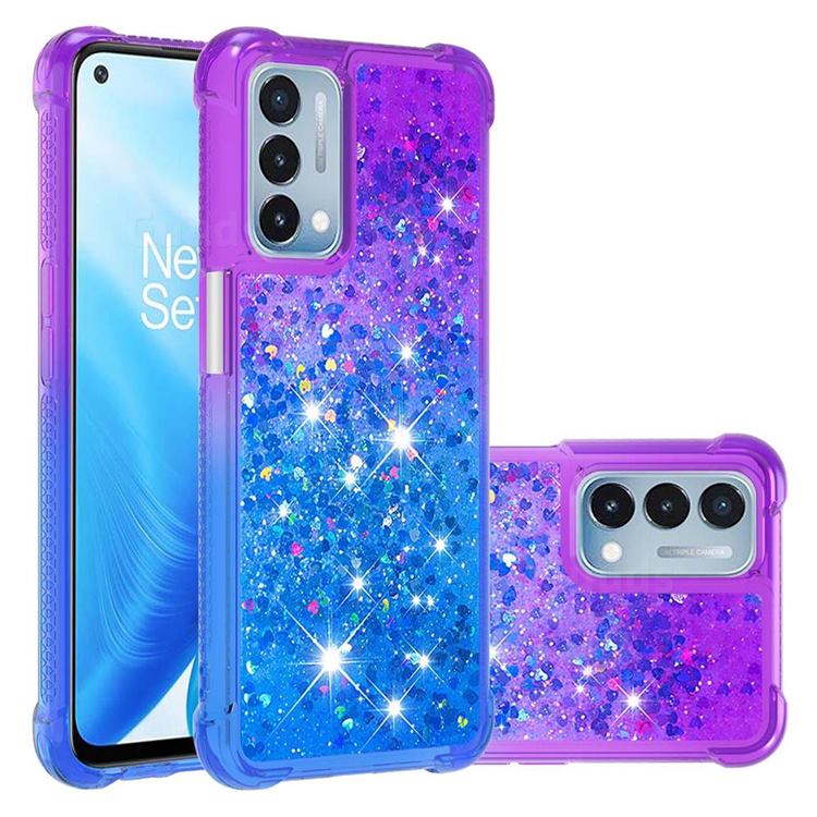 Rainbow Gradient Liquid Glitter Quicksand Sequins Phone Case for OnePlus Nord N200 5G - Purple Blue