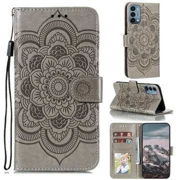 Intricate Embossing Datura Solar Leather Wallet Case for OnePlus Nord N200 5G - Gray