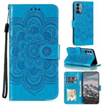 Intricate Embossing Datura Solar Leather Wallet Case for OnePlus Nord N200 5G - Blue