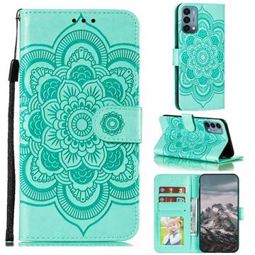 Intricate Embossing Datura Solar Leather Wallet Case for OnePlus Nord N200 5G - Green