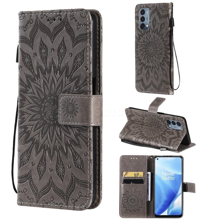 Embossing Sunflower Leather Wallet Case for OnePlus Nord N200 5G - Gray