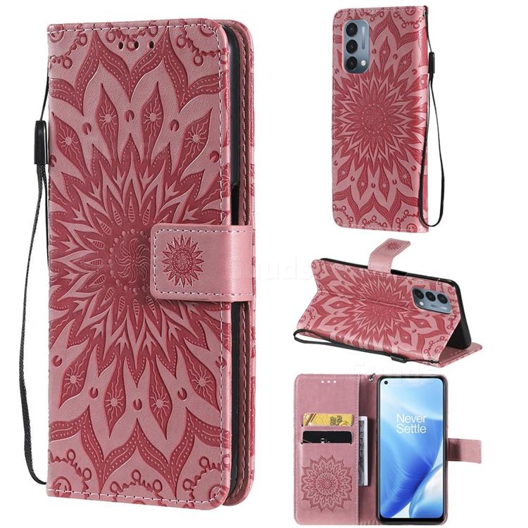 Embossing Sunflower Leather Wallet Case for OnePlus Nord N200 5G - Pink