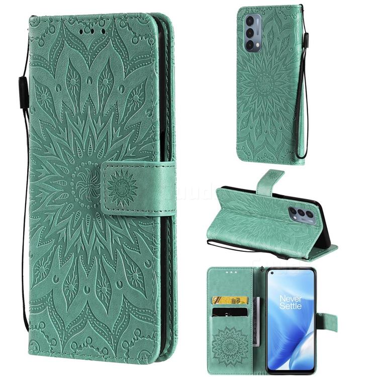 Embossing Sunflower Leather Wallet Case for OnePlus Nord N200 5G - Green