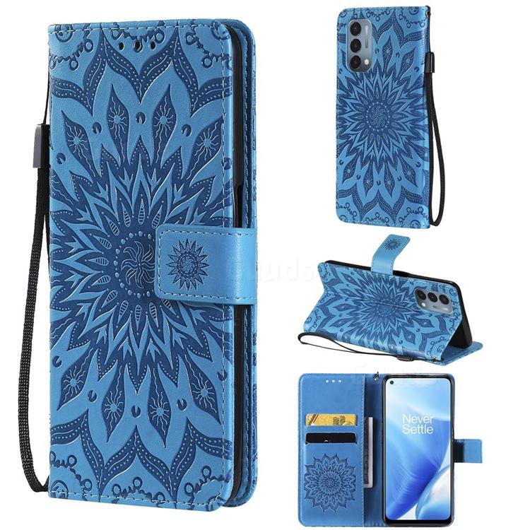 Embossing Sunflower Leather Wallet Case for OnePlus Nord N200 5G - Blue