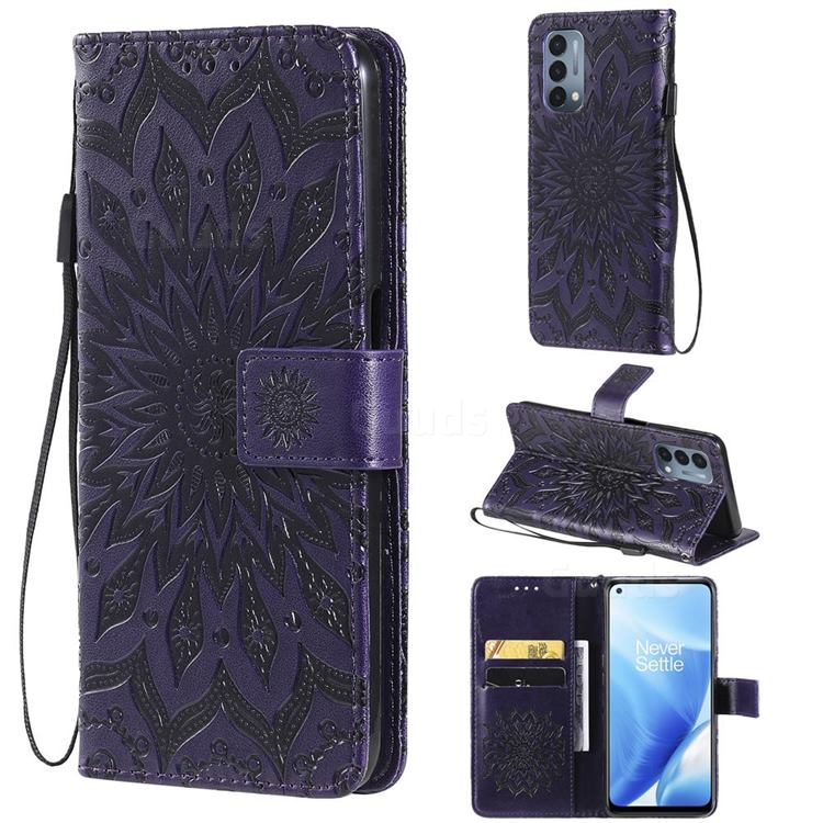 Embossing Sunflower Leather Wallet Case for OnePlus Nord N200 5G - Purple