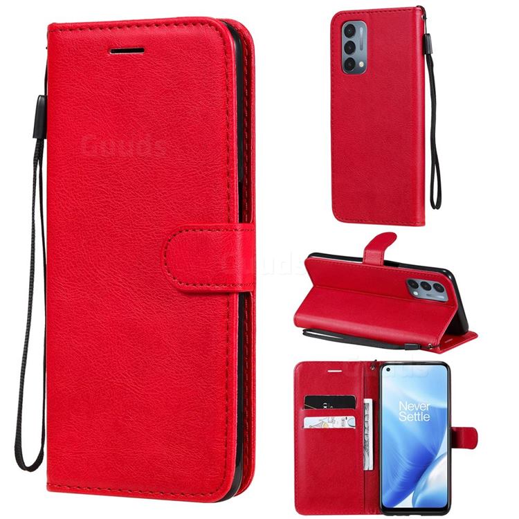 Retro Greek Classic Smooth PU Leather Wallet Phone Case for OnePlus Nord N200 5G - Red