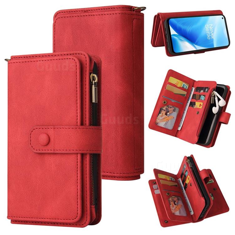 Luxury Multi-functional Zipper Wallet Leather Phone Case Cover for OnePlus Nord N200 5G - Red