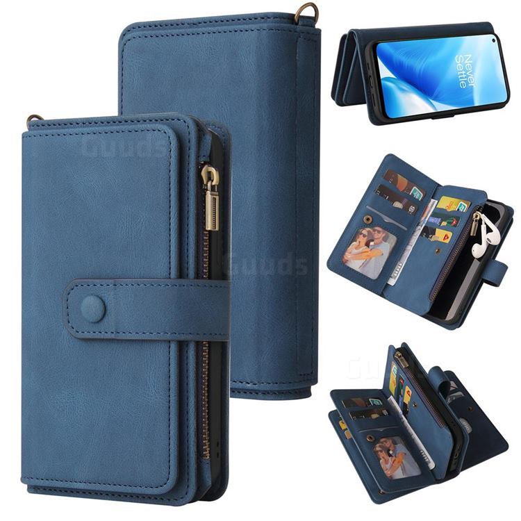 Luxury Multi-functional Zipper Wallet Leather Phone Case Cover for OnePlus Nord N200 5G - Blue