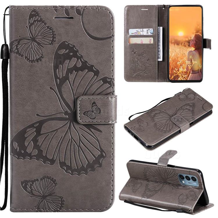 Embossing 3D Butterfly Leather Wallet Case for OnePlus Nord N200 5G - Gray