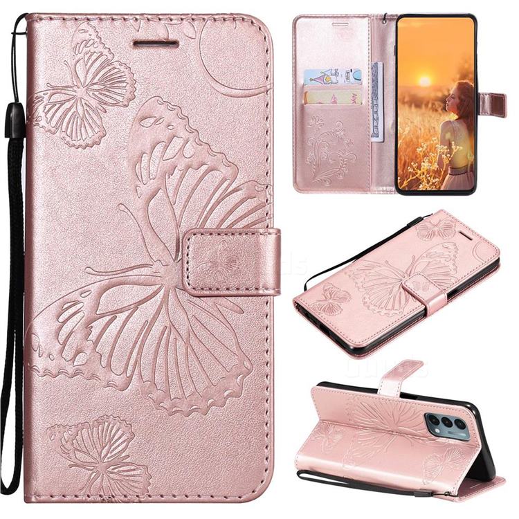 Embossing 3D Butterfly Leather Wallet Case for OnePlus Nord N200 5G - Rose Gold