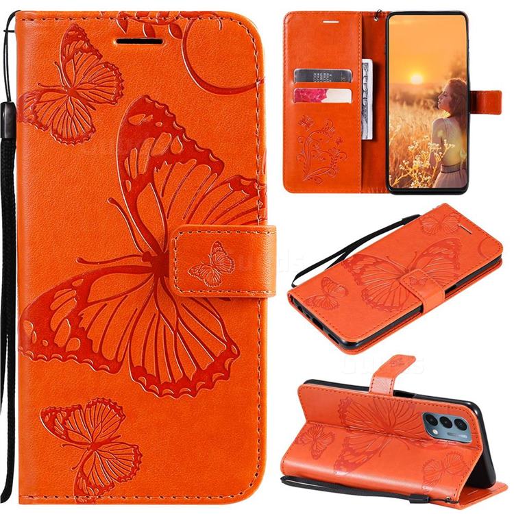 Embossing 3D Butterfly Leather Wallet Case for OnePlus Nord N200 5G - Orange