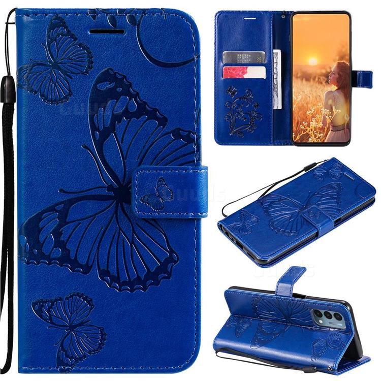 Embossing 3D Butterfly Leather Wallet Case for OnePlus Nord N200 5G - Blue