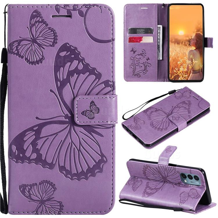 Embossing 3D Butterfly Leather Wallet Case for OnePlus Nord N200 5G - Purple