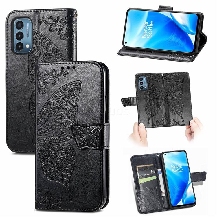 Embossing Mandala Flower Butterfly Leather Wallet Case for OnePlus Nord N200 5G - Black