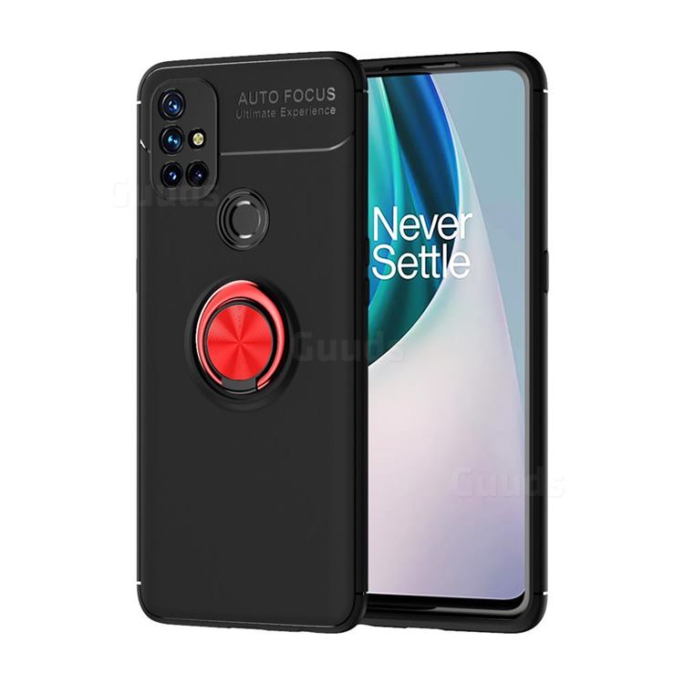 Auto Focus Invisible Ring Holder Soft Phone Case for OnePlus Nord N10 5G - Black Red
