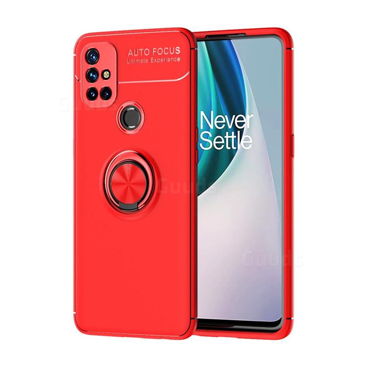 Auto Focus Invisible Ring Holder Soft Phone Case for OnePlus Nord N10 5G - Red