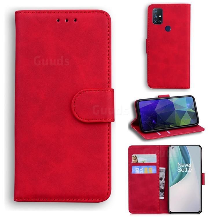 Retro Classic Skin Feel Leather Wallet Phone Case for OnePlus Nord N10 5G - Red