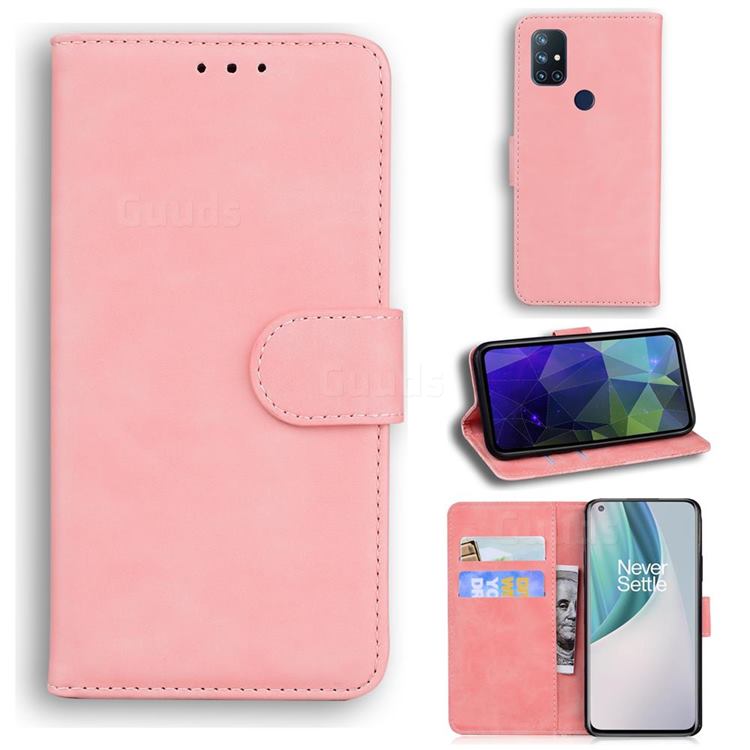 Retro Classic Skin Feel Leather Wallet Phone Case for OnePlus Nord N10 5G - Pink